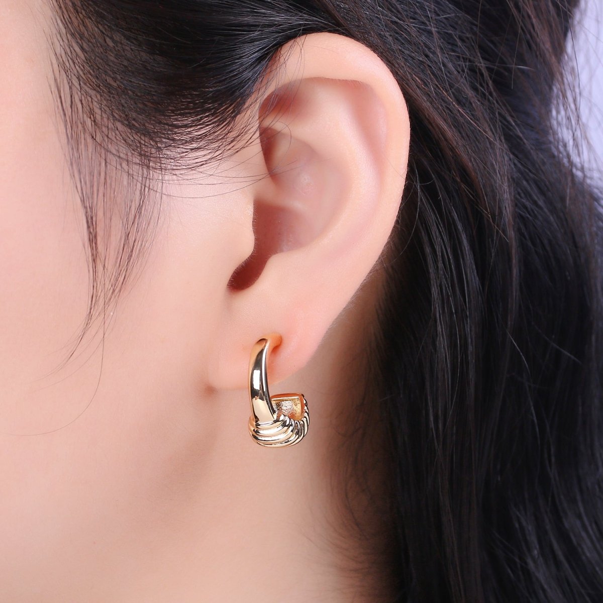 Gold Croissant Hoops Light Weight • Modern Chunky Hypoallergenic Earrings • Gift For Her T-237