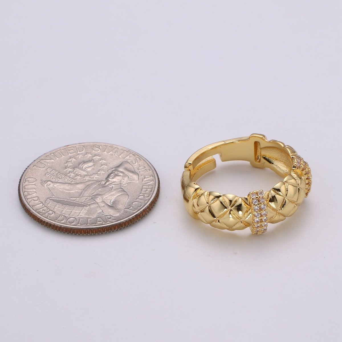 Gold Croissant Ring, Cz Twist Ring, Chunky Ring, Adjustable Ring, Statement Ring, Twisted Ring, Rope Ring Gift for Her Valentine Gift  R-202