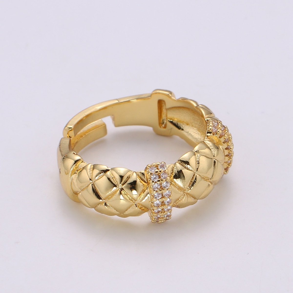Gold Croissant Ring, Cz Twist Ring, Chunky Ring, Adjustable Ring, Statement Ring, Twisted Ring, Rope Ring Gift for Her Valentine Gift  R-202