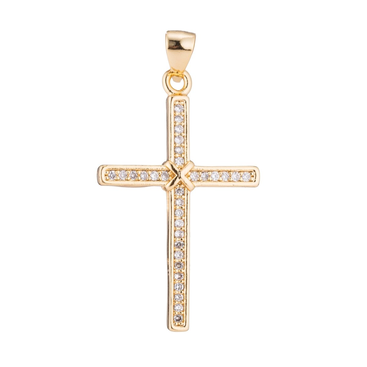 Gold Cross, Jesus Faith Love Believe Church Family Love Joy Cubic Zirconia Necklace Pendant Charm Bead Bails Findings for Jewelry Making H-201