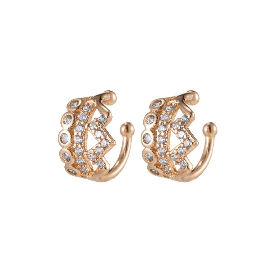 Gold Crown Sparkling CZ Star Cuff Earrings for Women Clip On Ears No Piercing Cartilage Earrings AI-054