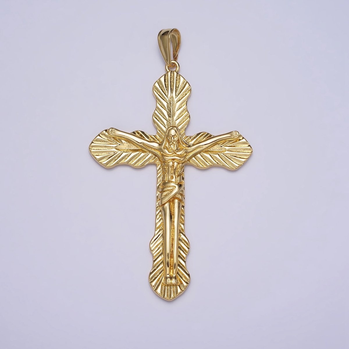 Gold Crucifix Cross Leaf Nature-Themed Religious Pendant | AA084