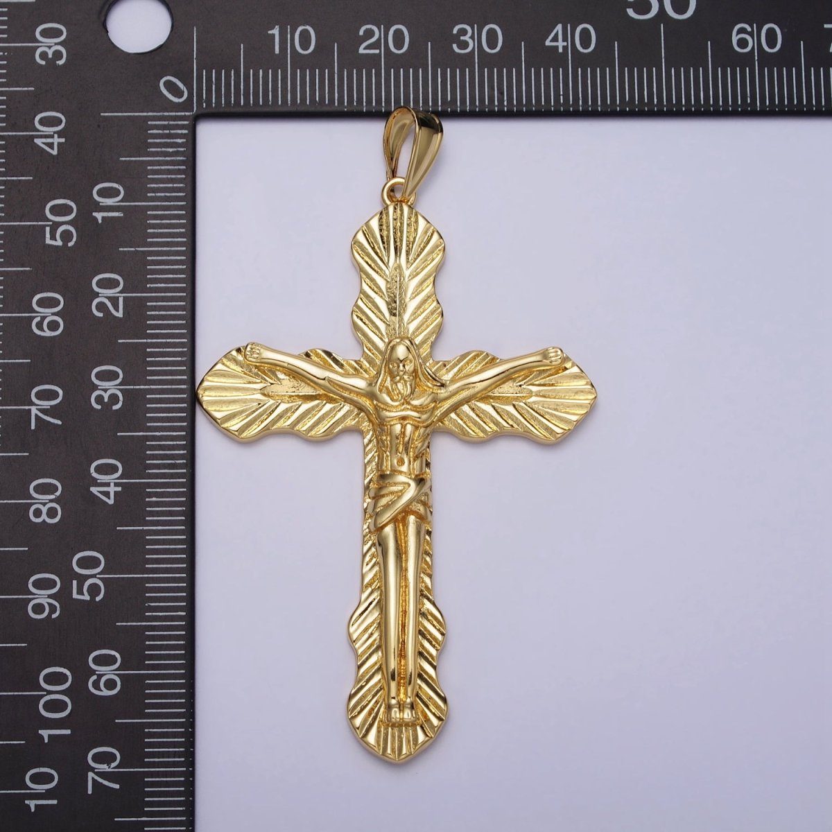 Gold Crucifix Cross Leaf Nature-Themed Religious Pendant | AA084