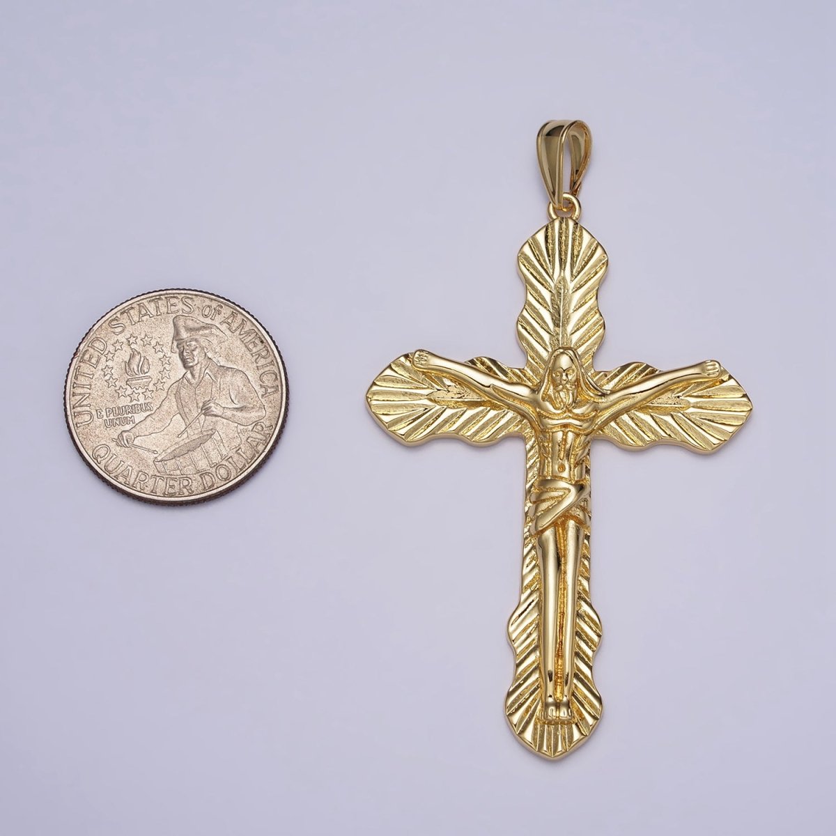Gold Crucifix Cross Leaf Nature-Themed Religious Pendant | AA084