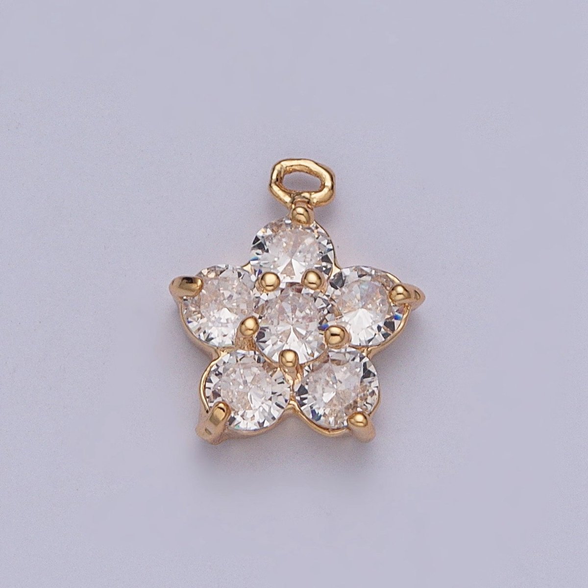 Gold Crystal Flower Round Cubic Zirconia Charm For Nature Garden Jewelry Making | X-204