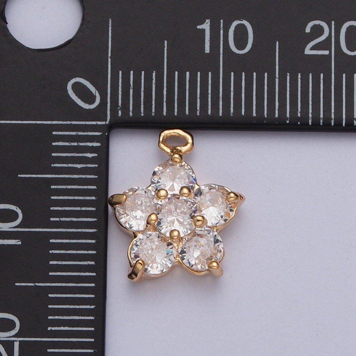 Gold Crystal Flower Round Cubic Zirconia Charm For Nature Garden Jewelry Making | X-204