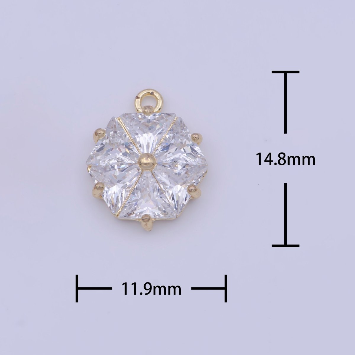 Gold Cubic Zirconia Six Sided Hexagon CZ Charm For Add on Jewelry Making | X-714