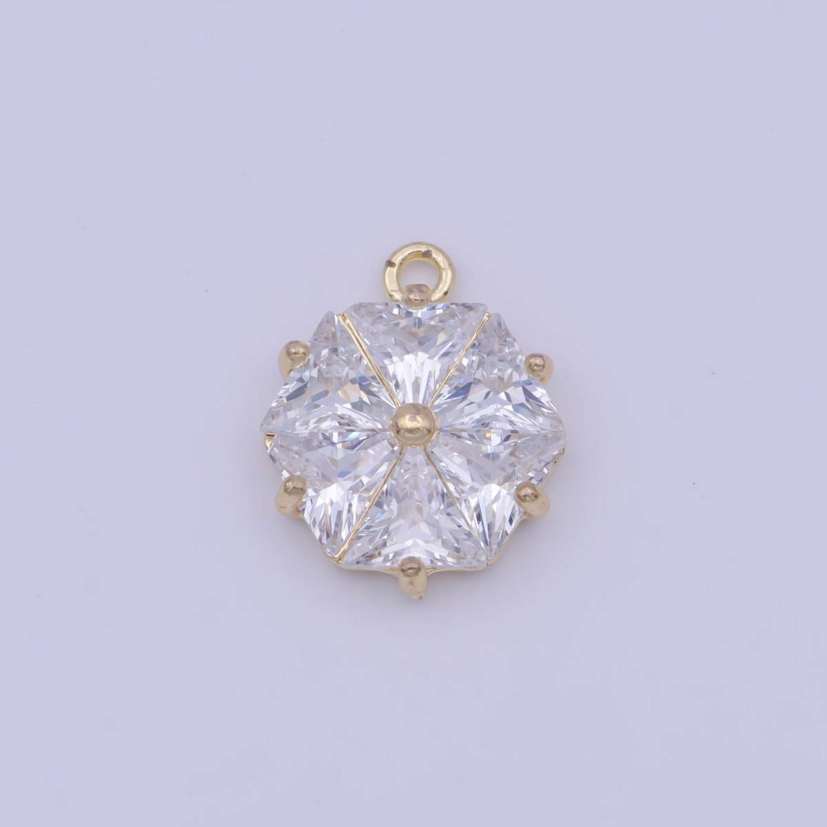 Gold Cubic Zirconia Six Sided Hexagon CZ Charm For Add on Jewelry Making | X-714