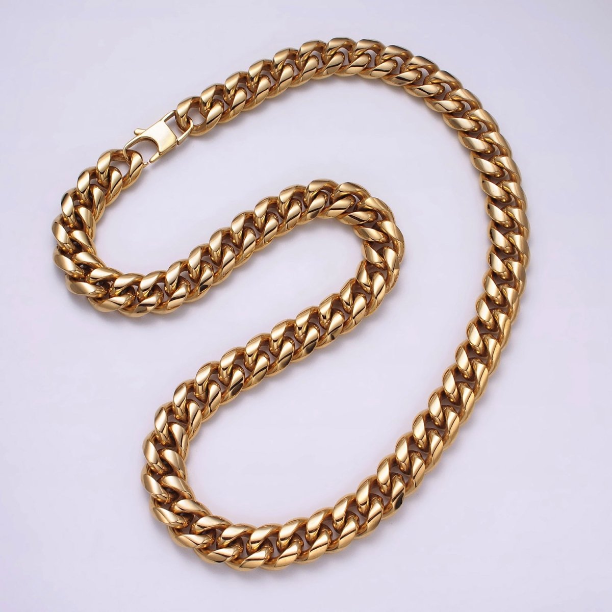 Gold Curb Chain Cuban Necklace for Men - Heavy Stainless Steel 10 12 14 mm Thickness 24.5 inch long WA-1726 WA-1727 WA-1728 Clearance Pricing