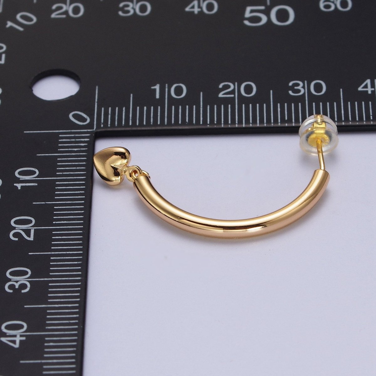 Gold Curved Half Hoop Love Heart Charm Dangle Drop Geometric Earrings | AB020
