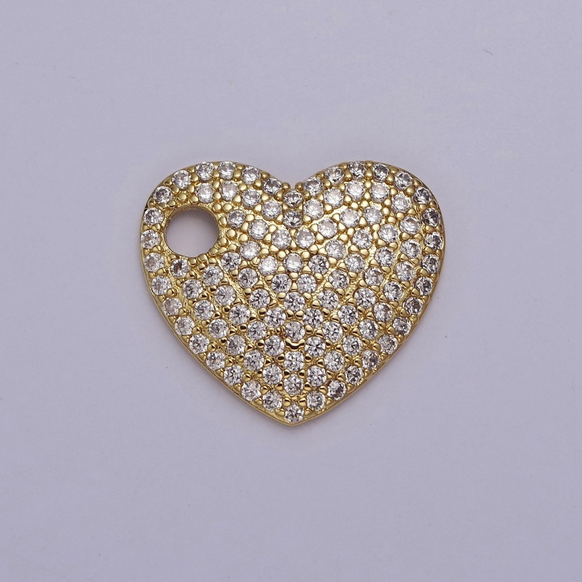 Gold CZ Heart Charm 17x19mm Pendant, Layered Necklace Bracelet Earring Pendant Dangle heart charm J-315