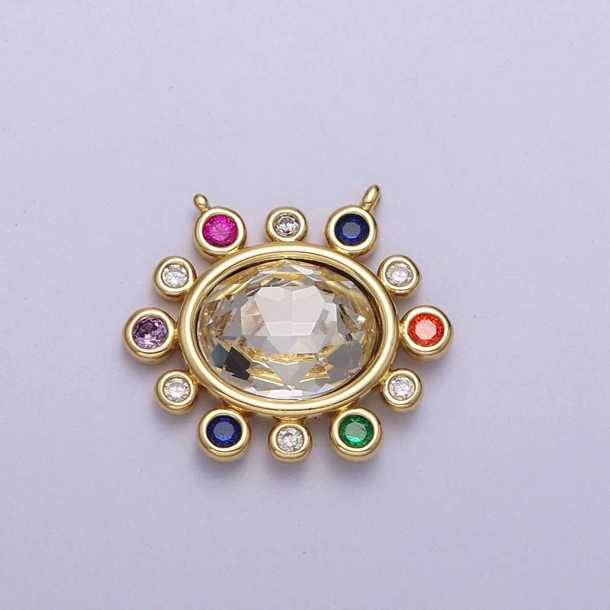 Gold CZ Oval Charm Connector With Colorful Cubic Zirconia For Statement Necklace Bracelet Jewelry Making | Y-703 ~ Y-706