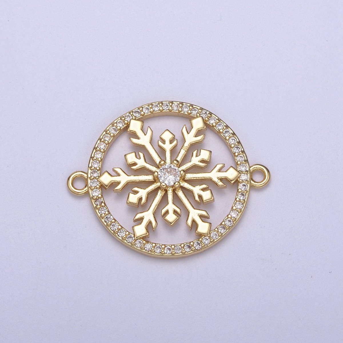 Gold CZ Pave Snowflake Charm Cubic Zirconia Snow flake Link Connector for Bracelet DIY Jewelry Finding Supplies F-146