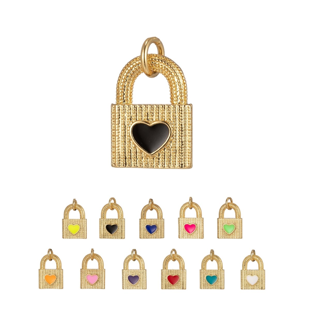 Gold Dainty Heart Padlock Charm Colorful Enamel Lock Charm for Necklace Bracelet Jewelry Making Black Blue Fuschia Green Yellow Pink M-265