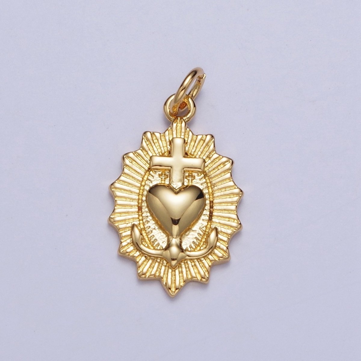 Gold Dainty Sacred Heart of Jesus Charm, Gold Religious Textured design Charm The Sacred Heart of Jesus For Jewelry Making AG-127
