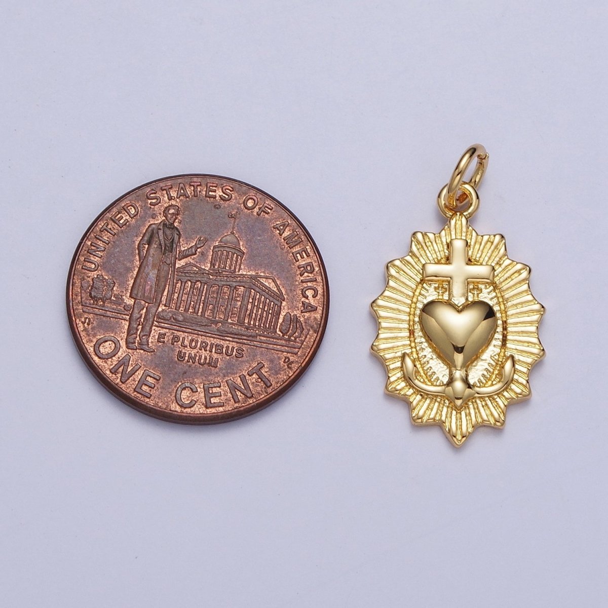 Gold Dainty Sacred Heart of Jesus Charm, Gold Religious Textured design Charm The Sacred Heart of Jesus For Jewelry Making AG-127