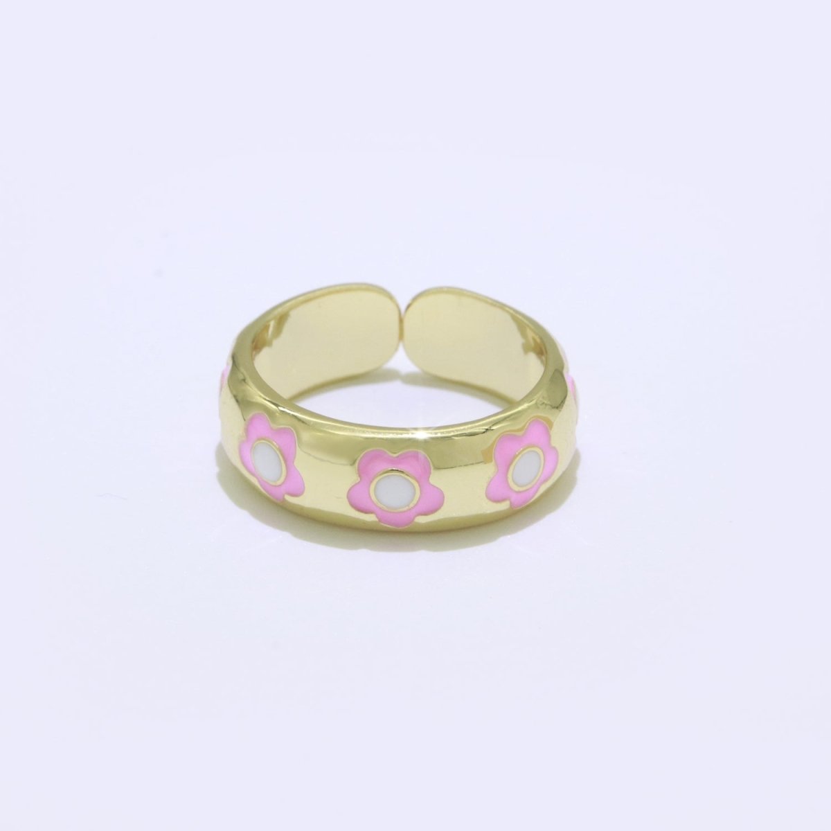 Gold Daisy Enamel Open Adjustable Ring Minimalist Jewelry Stackable Midi Ring S-021 ~ S-030