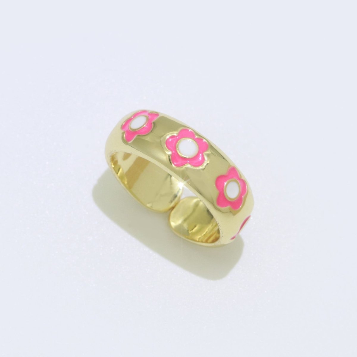 Gold Daisy Enamel Open Adjustable Ring Minimalist Jewelry Stackable Midi Ring S-021 ~ S-030