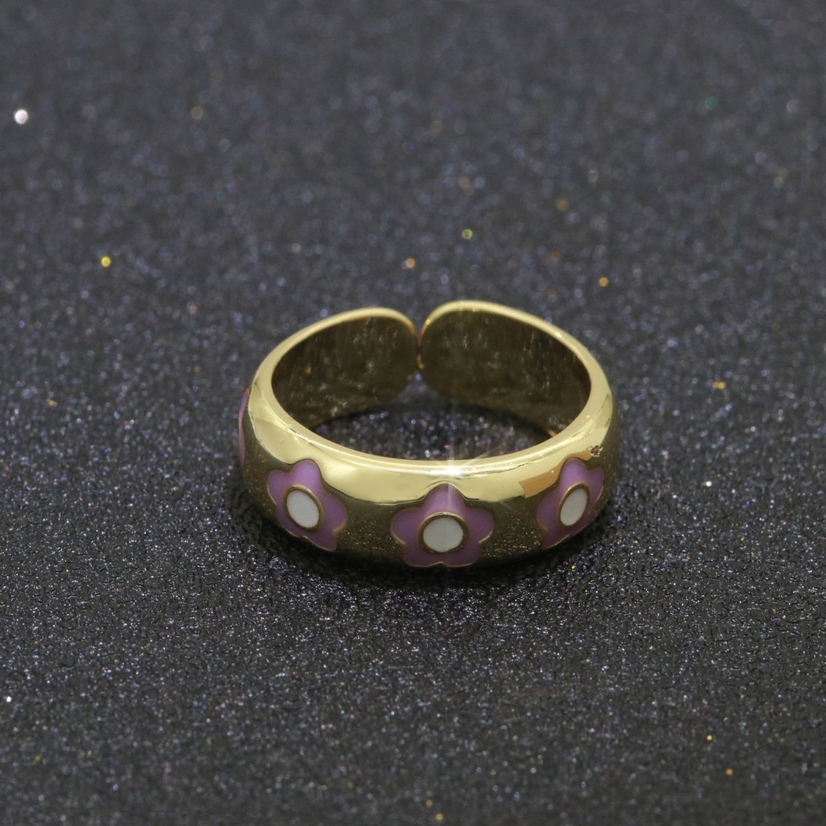 Gold Daisy Enamel Open Adjustable Ring Minimalist Jewelry Stackable Midi Ring S-021 ~ S-030
