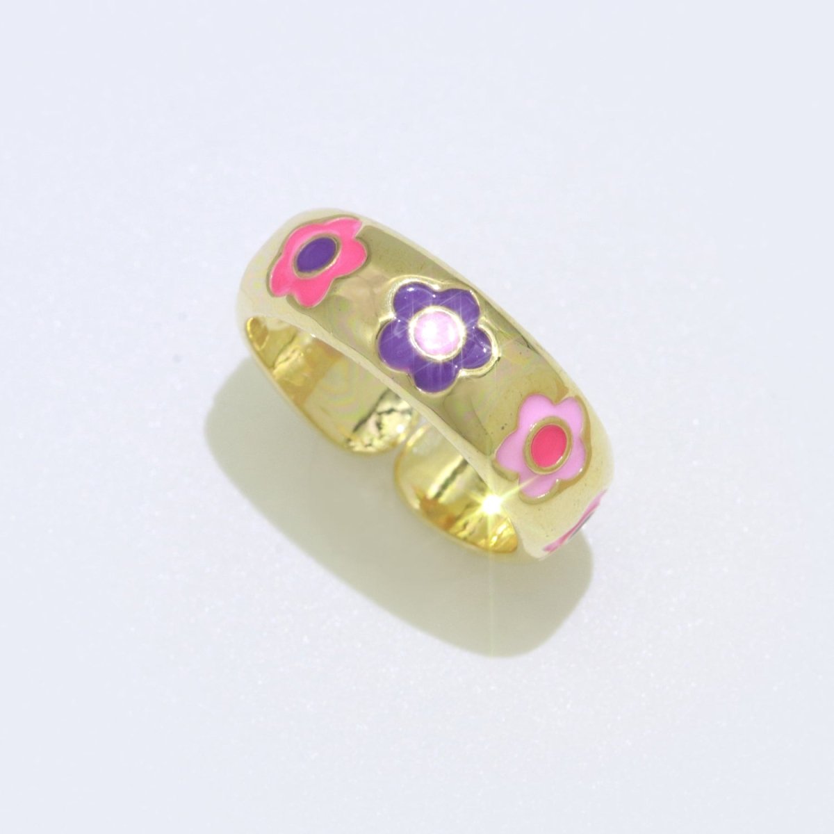 Gold Daisy Enamel Open Adjustable Ring Minimalist Jewelry Stackable Midi Ring S-021 ~ S-030