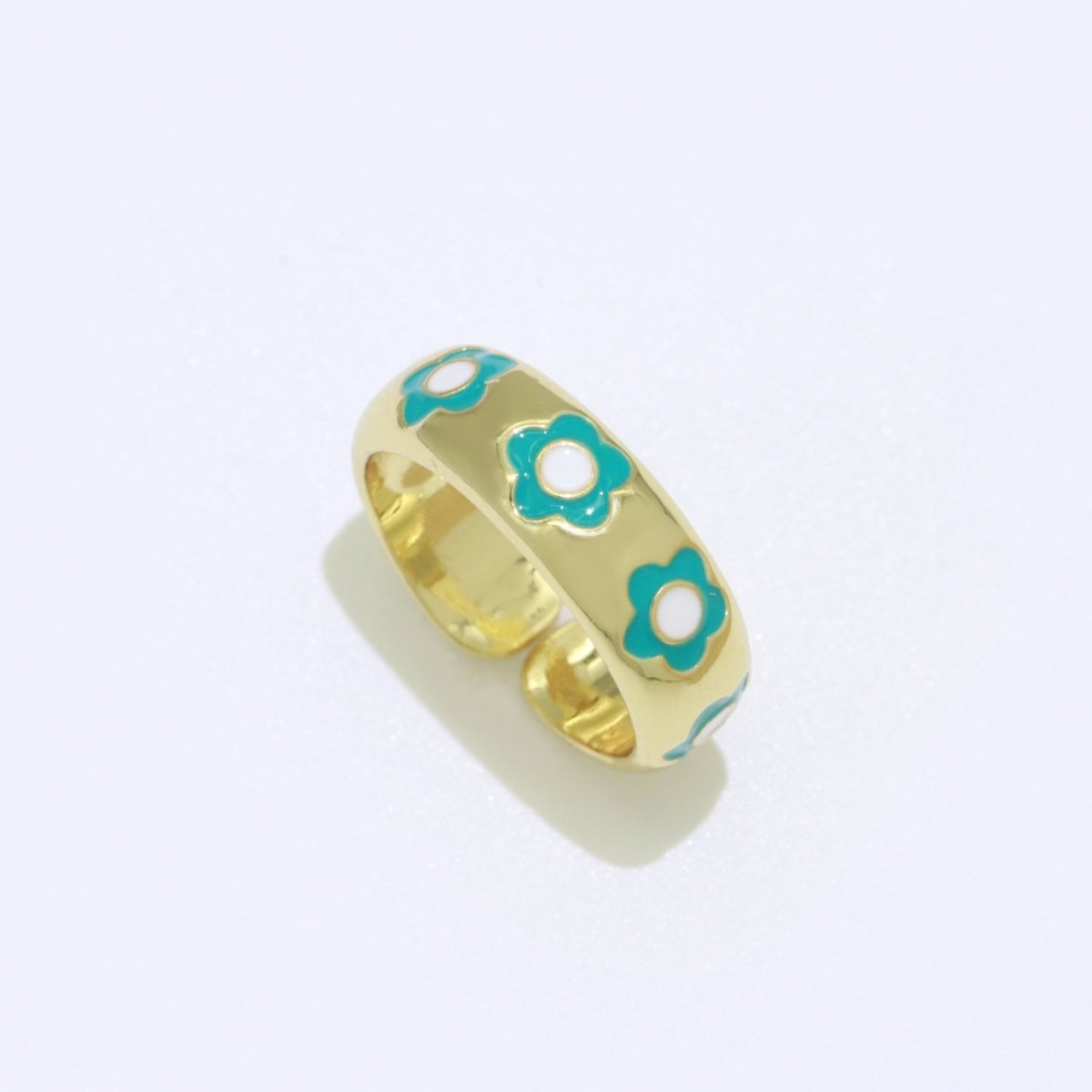 Gold Daisy Enamel Open Adjustable Ring Minimalist Jewelry Stackable Midi Ring S-021 ~ S-030