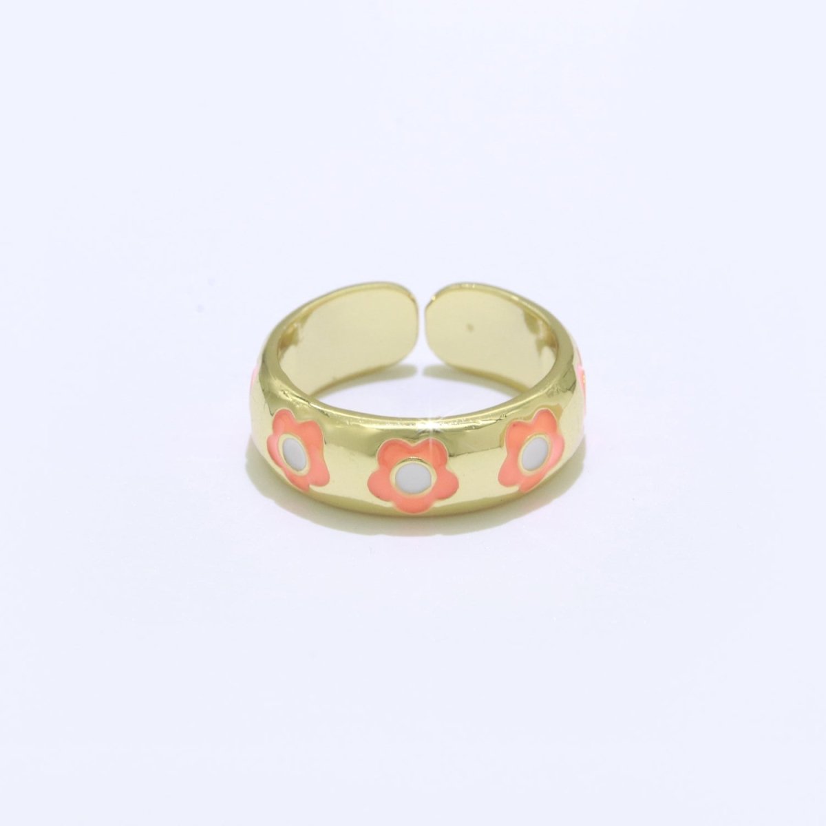 Gold Daisy Enamel Open Adjustable Ring Minimalist Jewelry Stackable Midi Ring S-021 ~ S-030