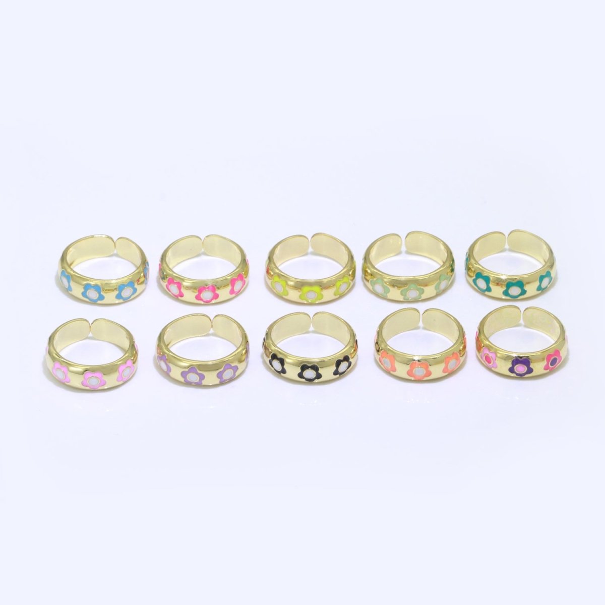 Gold Daisy Enamel Open Adjustable Ring Minimalist Jewelry Stackable Midi Ring S-021 ~ S-030
