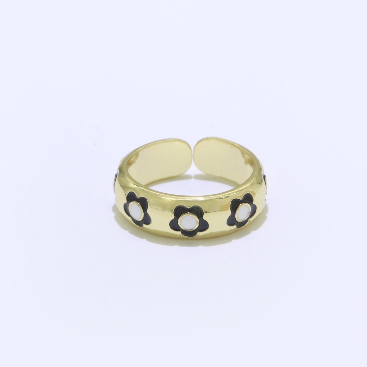 Gold Daisy Enamel Open Adjustable Ring Minimalist Jewelry Stackable Midi Ring S-021 ~ S-030
