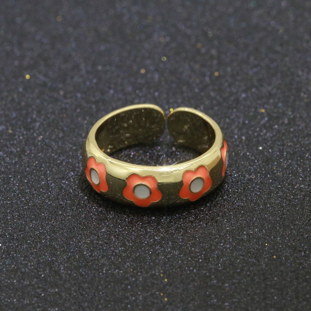 Gold Daisy Enamel Open Adjustable Ring Minimalist Jewelry Stackable Midi Ring S-021 ~ S-030