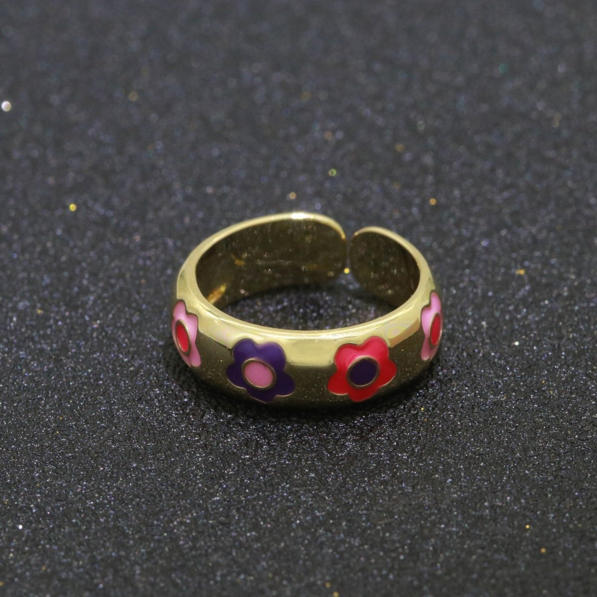 Gold Daisy Enamel Open Adjustable Ring Minimalist Jewelry Stackable Midi Ring S-021 ~ S-030