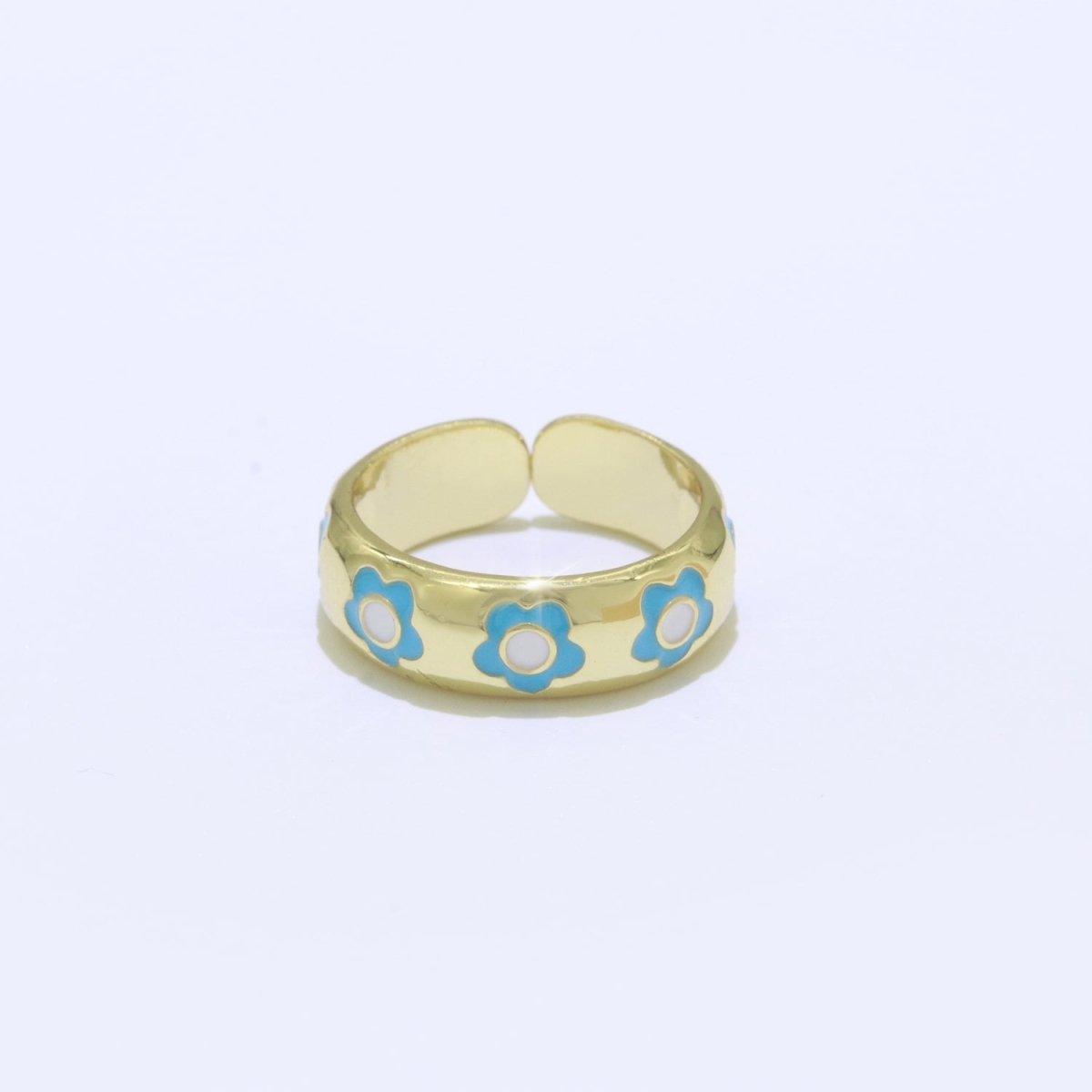 Gold Daisy Enamel Open Adjustable Ring Minimalist Jewelry Stackable Midi Ring S-021 ~ S-030