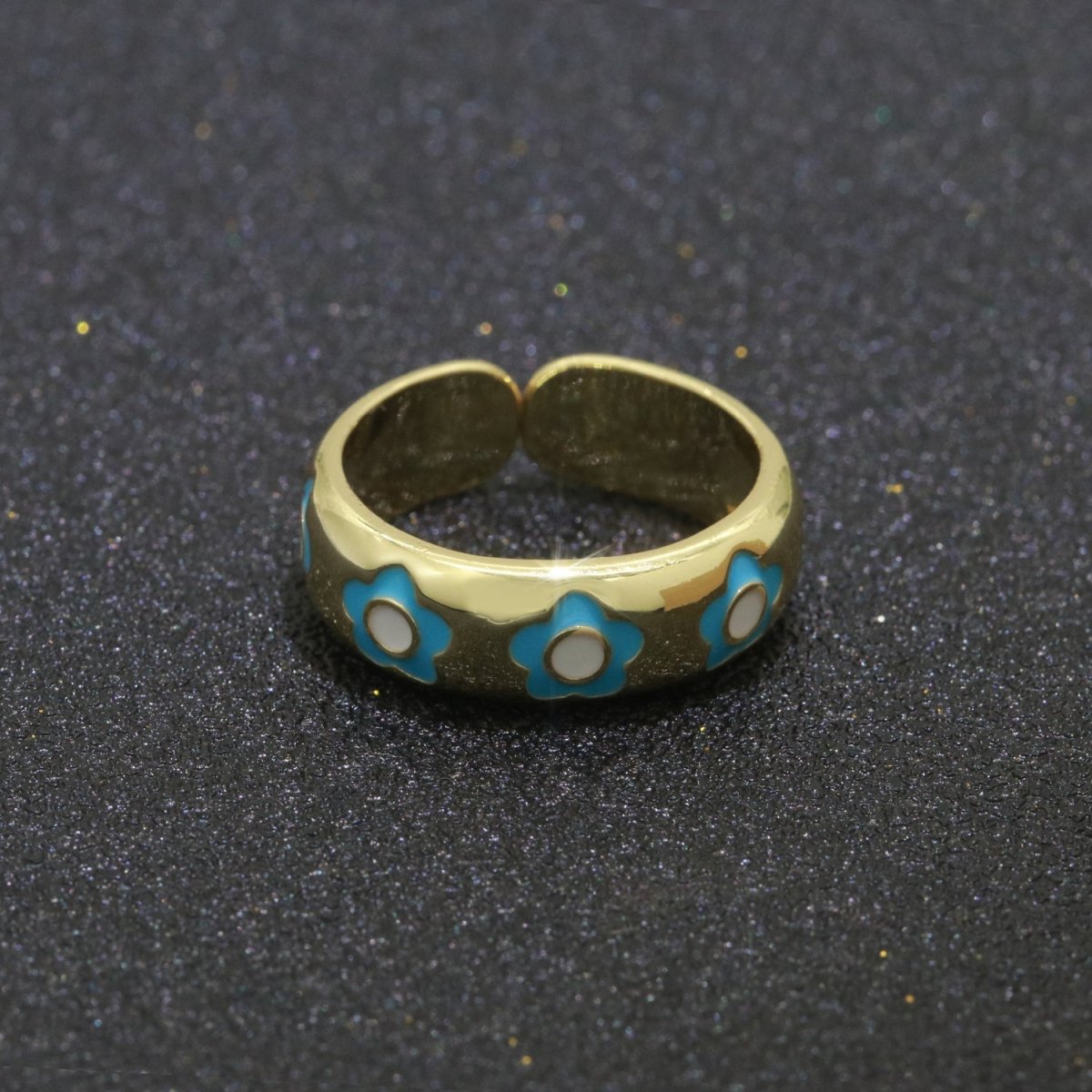 Gold Daisy Enamel Open Adjustable Ring Minimalist Jewelry Stackable Midi Ring S-021 ~ S-030