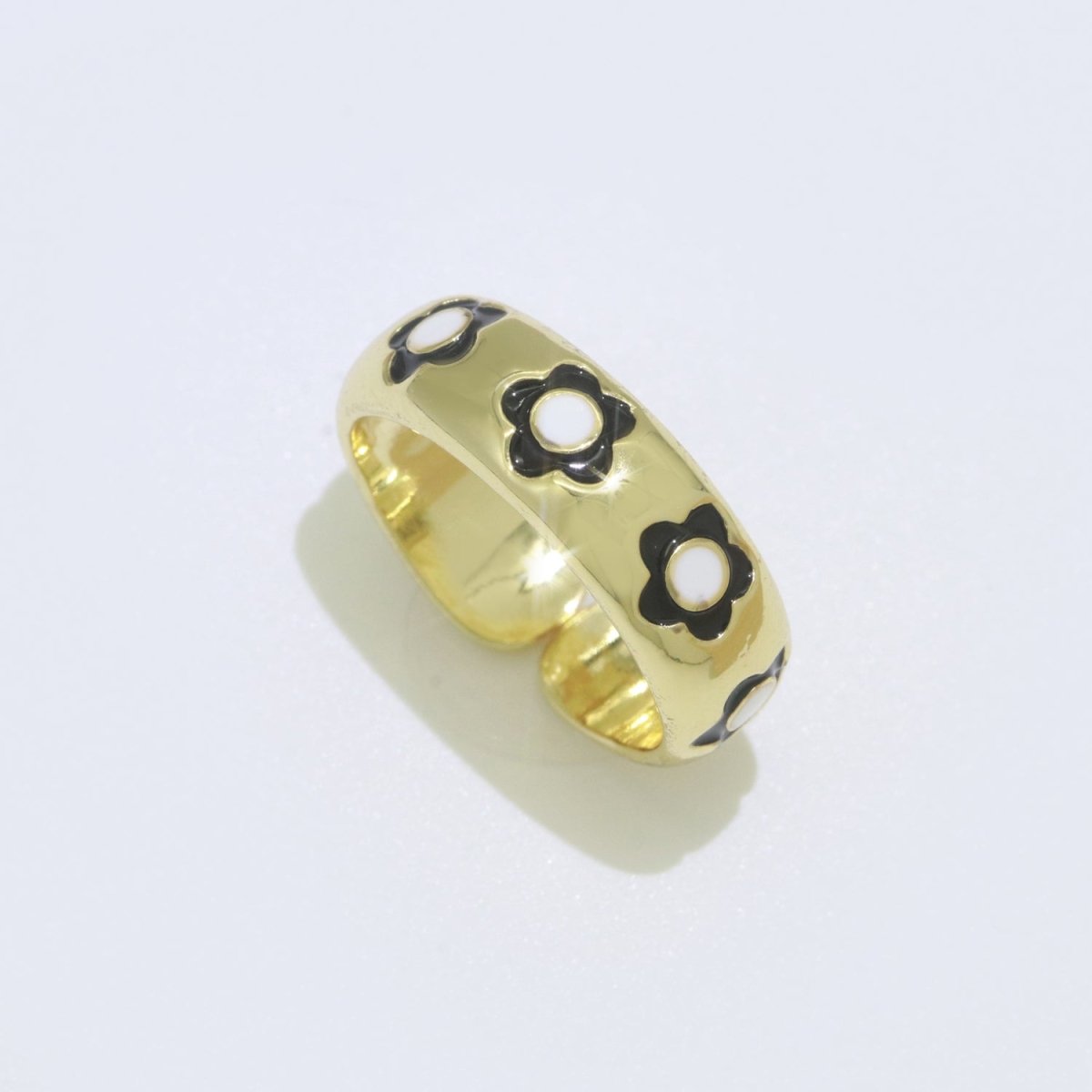 Gold Daisy Enamel Open Adjustable Ring Minimalist Jewelry Stackable Midi Ring S-021 ~ S-030