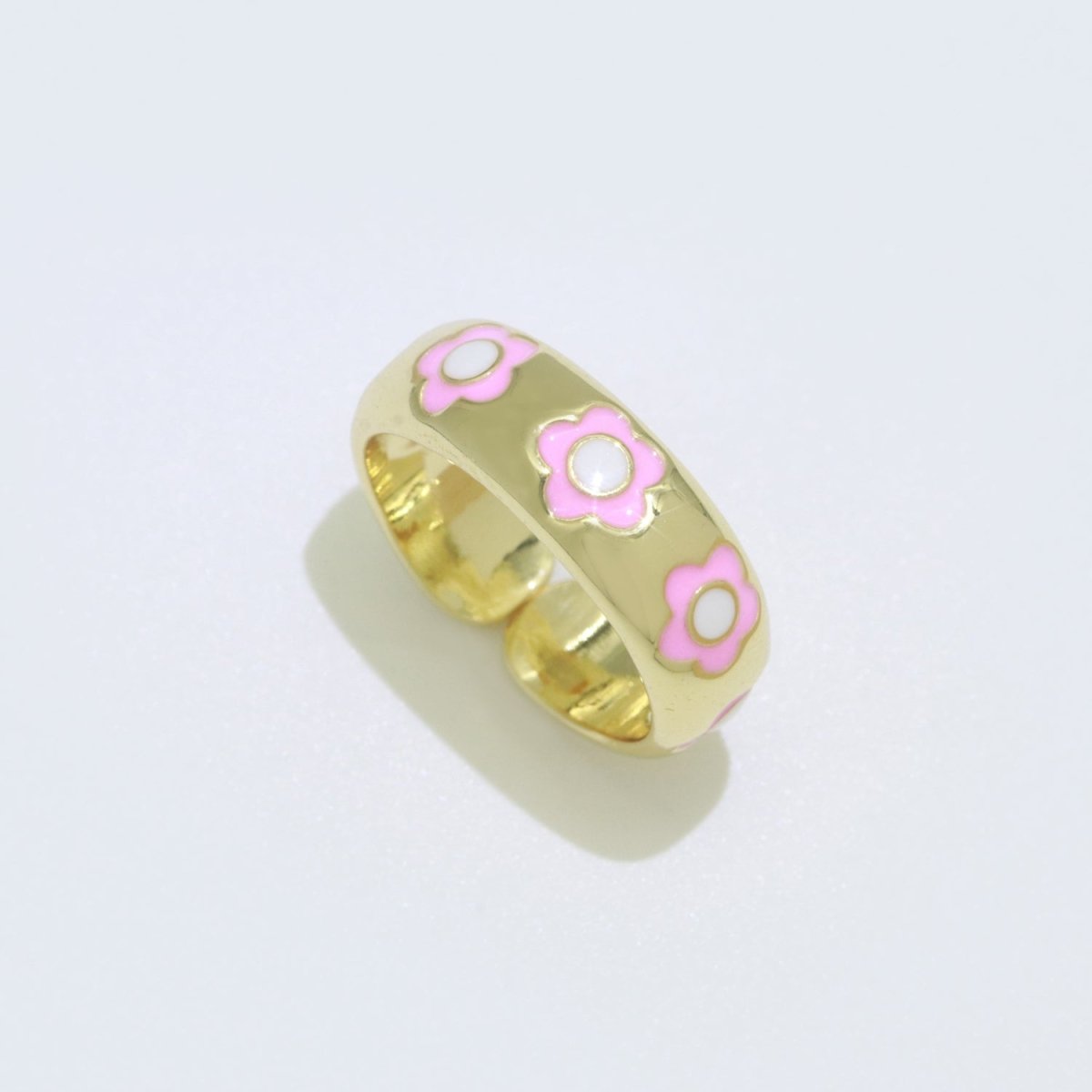 Gold Daisy Enamel Open Adjustable Ring Minimalist Jewelry Stackable Midi Ring S-021 ~ S-030