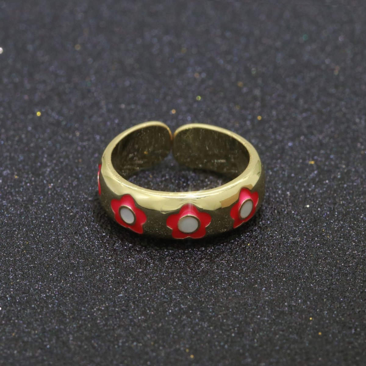 Gold Daisy Enamel Open Adjustable Ring Minimalist Jewelry Stackable Midi Ring S-021 ~ S-030
