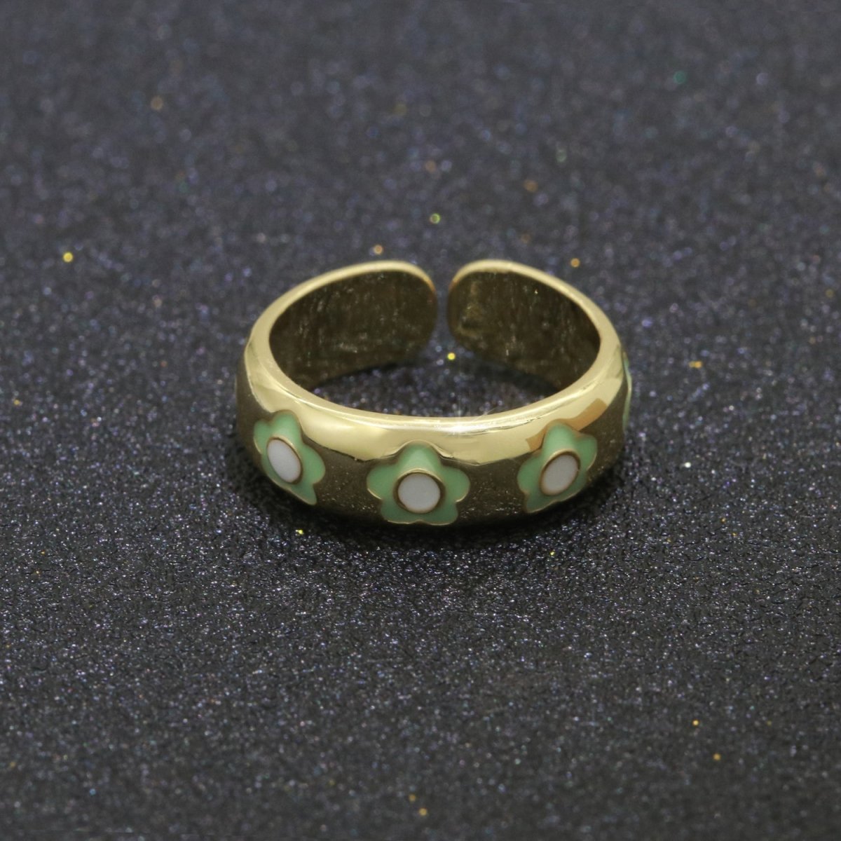 Gold Daisy Enamel Open Adjustable Ring Minimalist Jewelry Stackable Midi Ring S-021 ~ S-030
