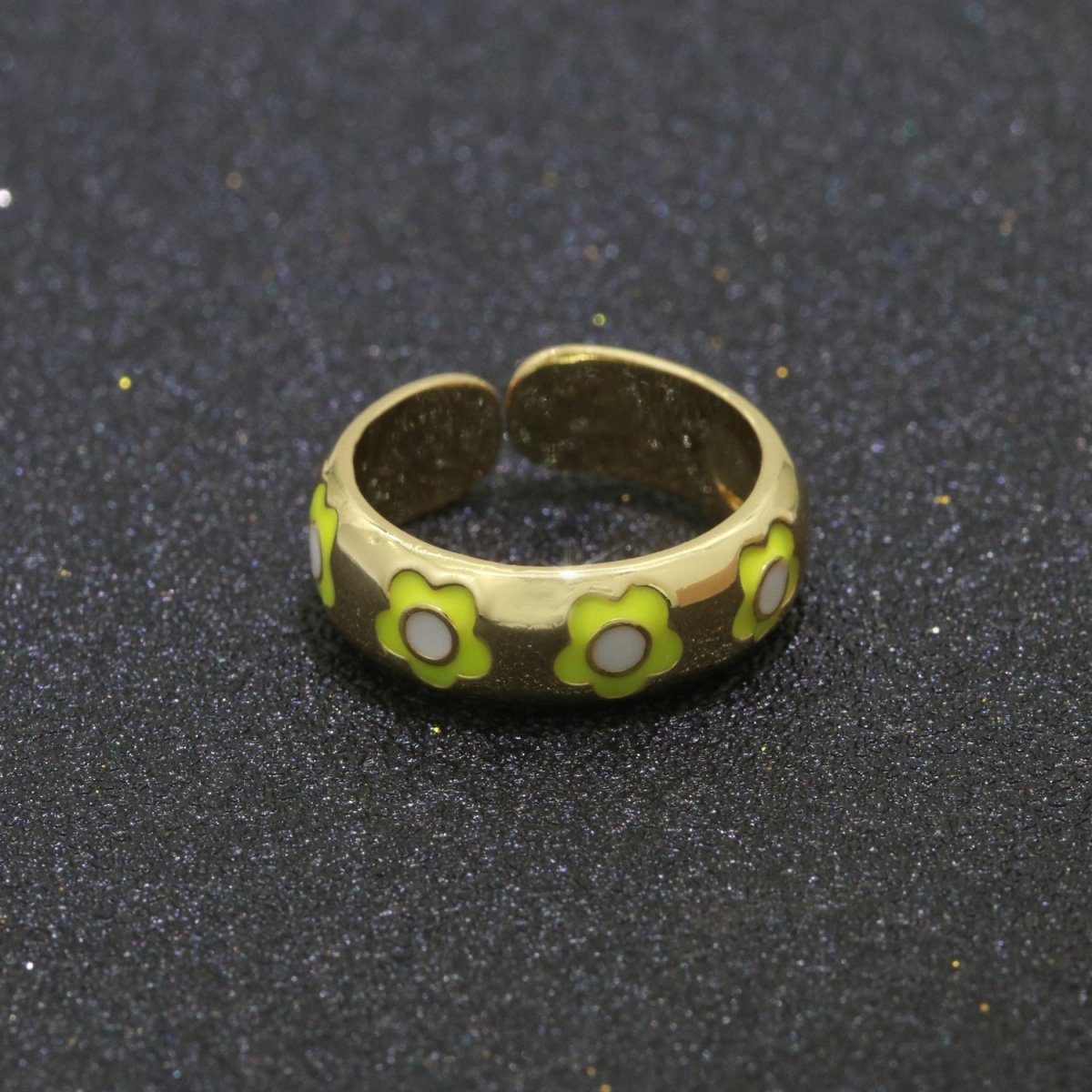 Gold Daisy Enamel Open Adjustable Ring Minimalist Jewelry Stackable Midi Ring S-021 ~ S-030