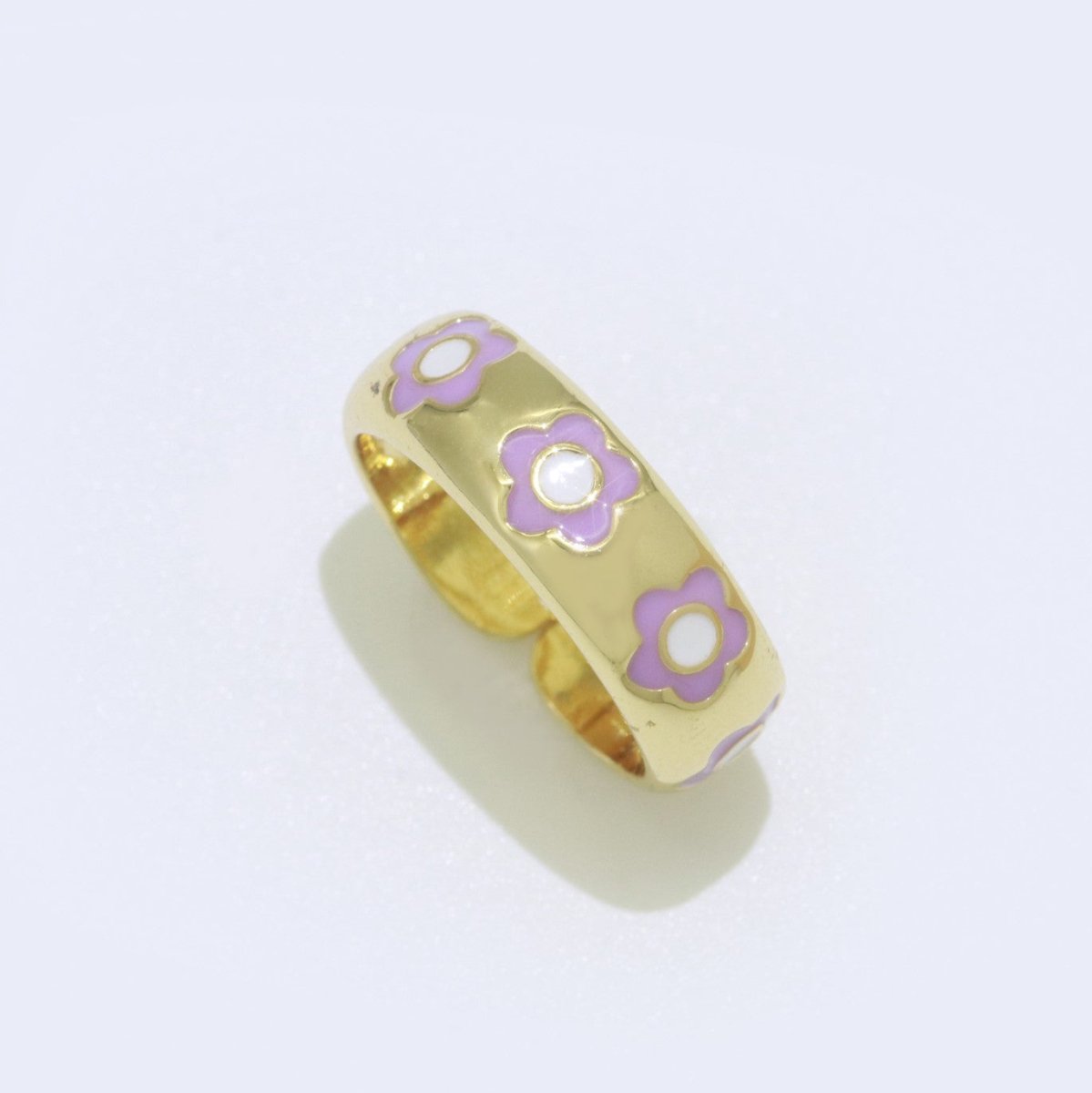 Gold Daisy Enamel Open Adjustable Ring Minimalist Jewelry Stackable Midi Ring S-021 ~ S-030