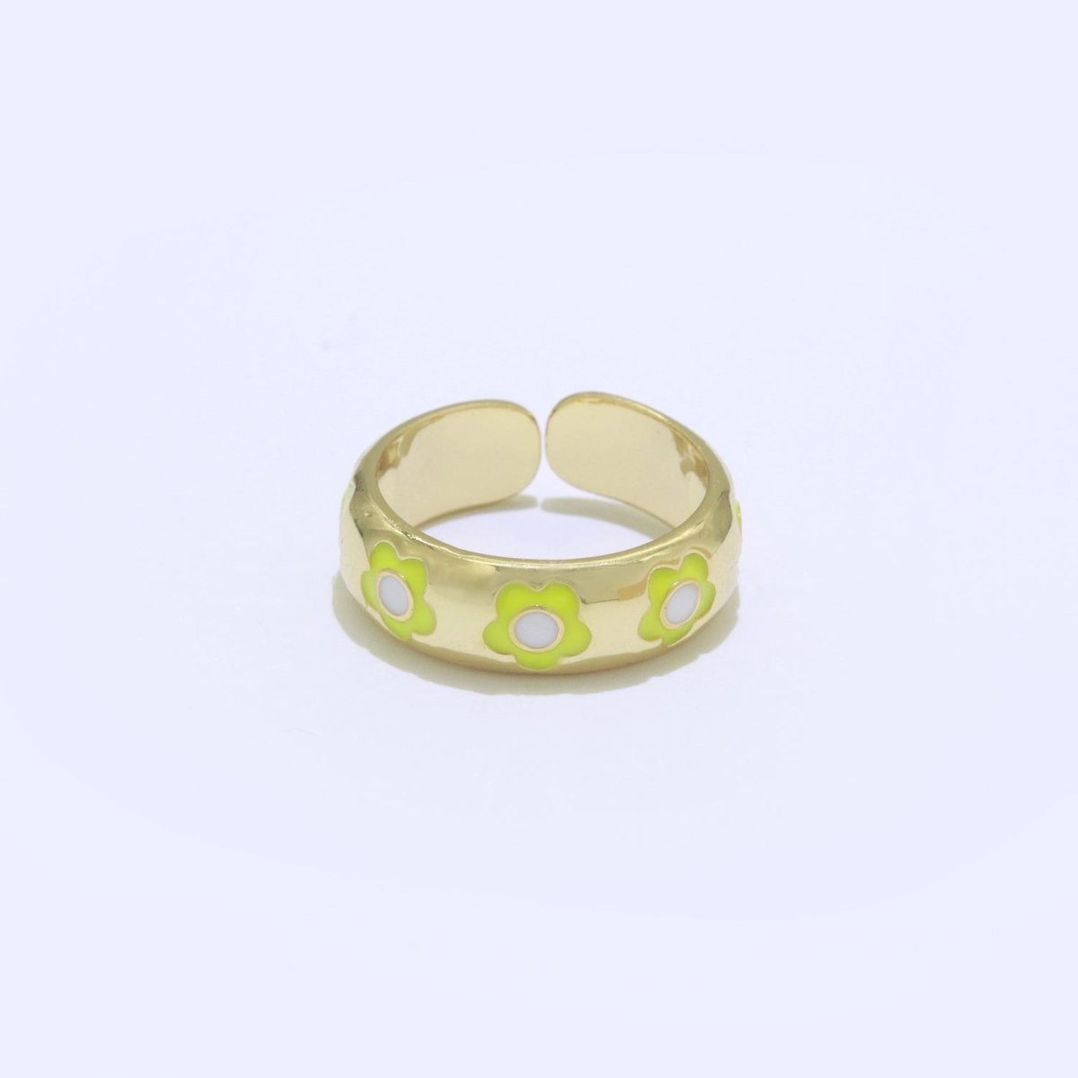 Gold Daisy Enamel Open Adjustable Ring Minimalist Jewelry Stackable Midi Ring S-021 ~ S-030