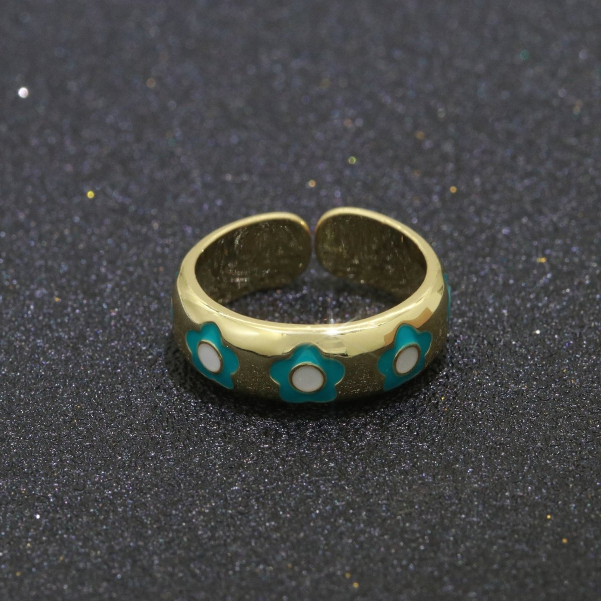 Gold Daisy Enamel Open Adjustable Ring Minimalist Jewelry Stackable Midi Ring S-021 ~ S-030
