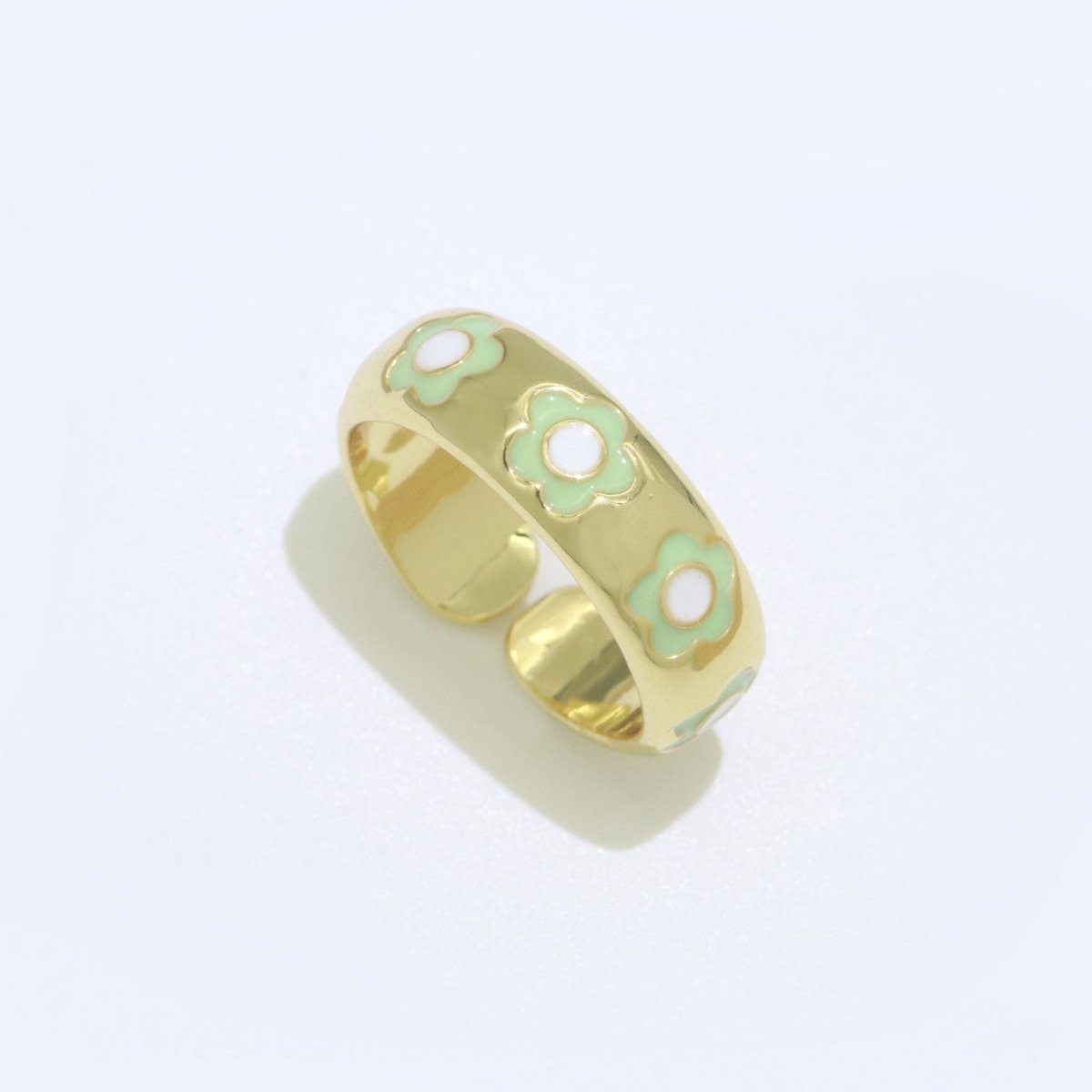 Gold Daisy Enamel Open Adjustable Ring Minimalist Jewelry Stackable Midi Ring S-021 ~ S-030