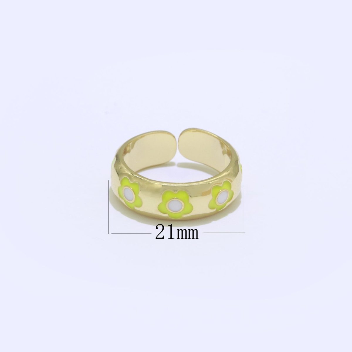 Gold Daisy Enamel Open Adjustable Ring Minimalist Jewelry Stackable Midi Ring S-021 ~ S-030