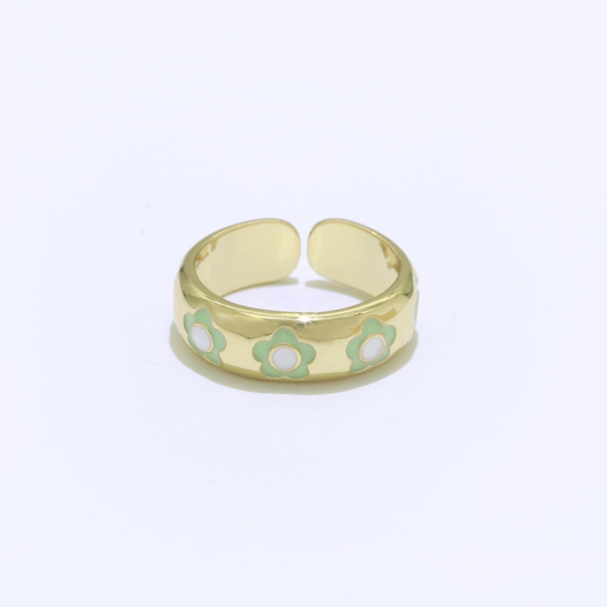 Gold Daisy Enamel Open Adjustable Ring Minimalist Jewelry Stackable Midi Ring S-021 ~ S-030