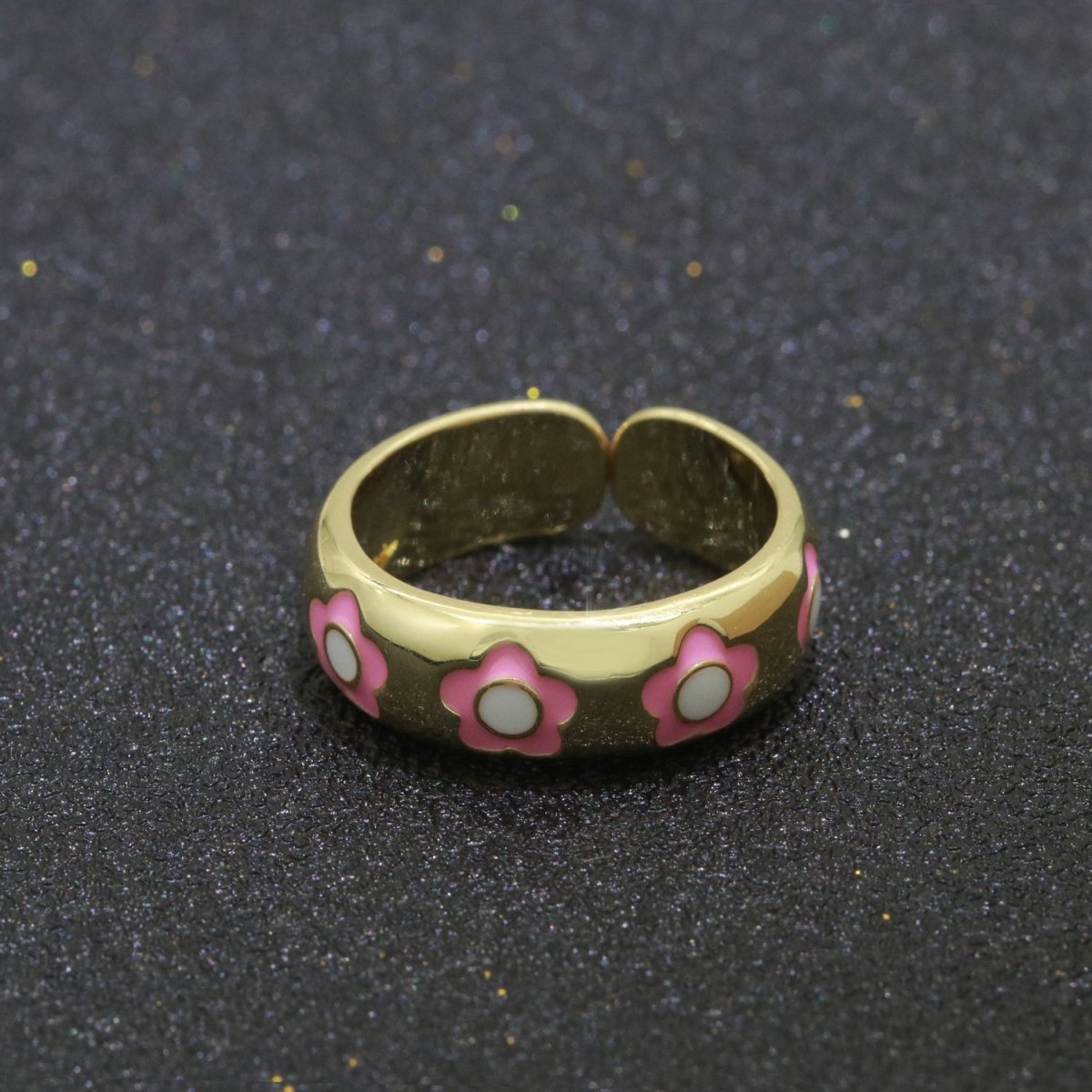 Gold Daisy Enamel Open Adjustable Ring Minimalist Jewelry Stackable Midi Ring S-021 ~ S-030
