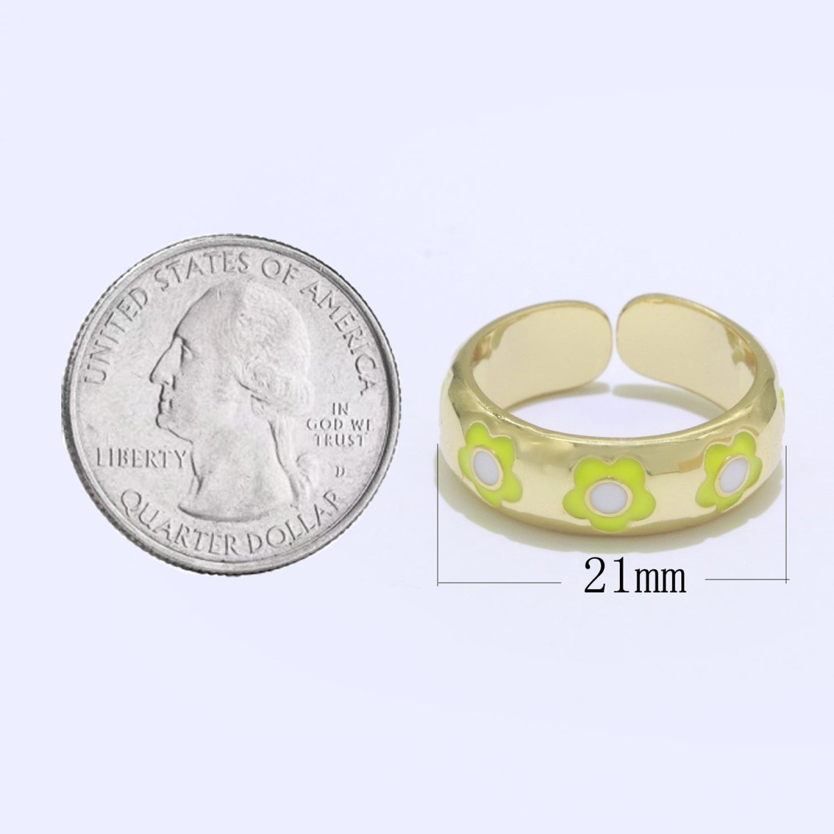 Gold Daisy Enamel Open Adjustable Ring Minimalist Jewelry Stackable Midi Ring S-021 ~ S-030