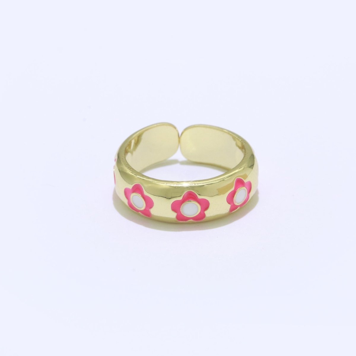 Gold Daisy Enamel Open Adjustable Ring Minimalist Jewelry Stackable Midi Ring S-021 ~ S-030