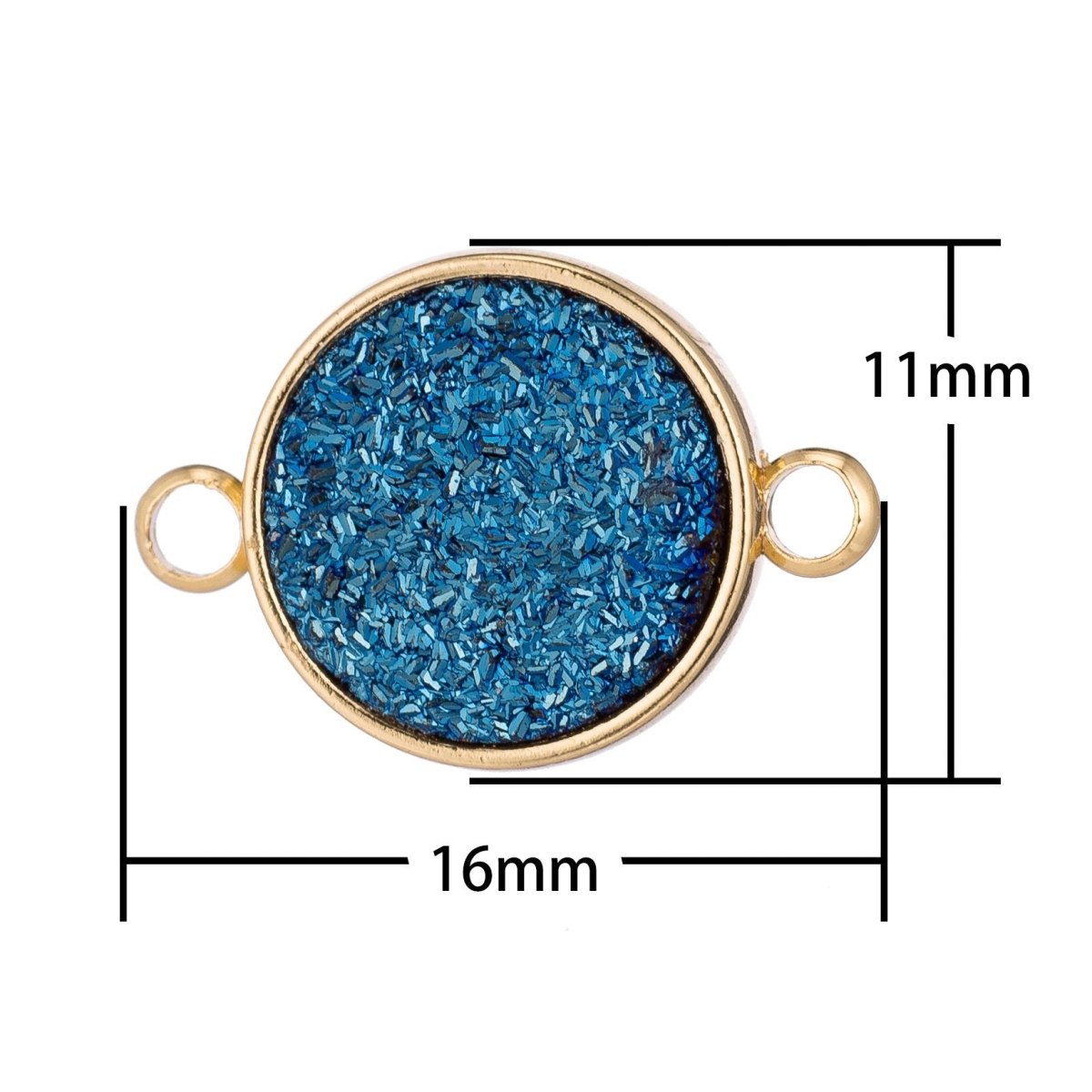 Gold Dark Blue Round Druzy Drusy Druzzy Agate Gemstone DIY Gift Bracelet Charm Bead Connector Double Bail Pendant for Jewelry Making F-399