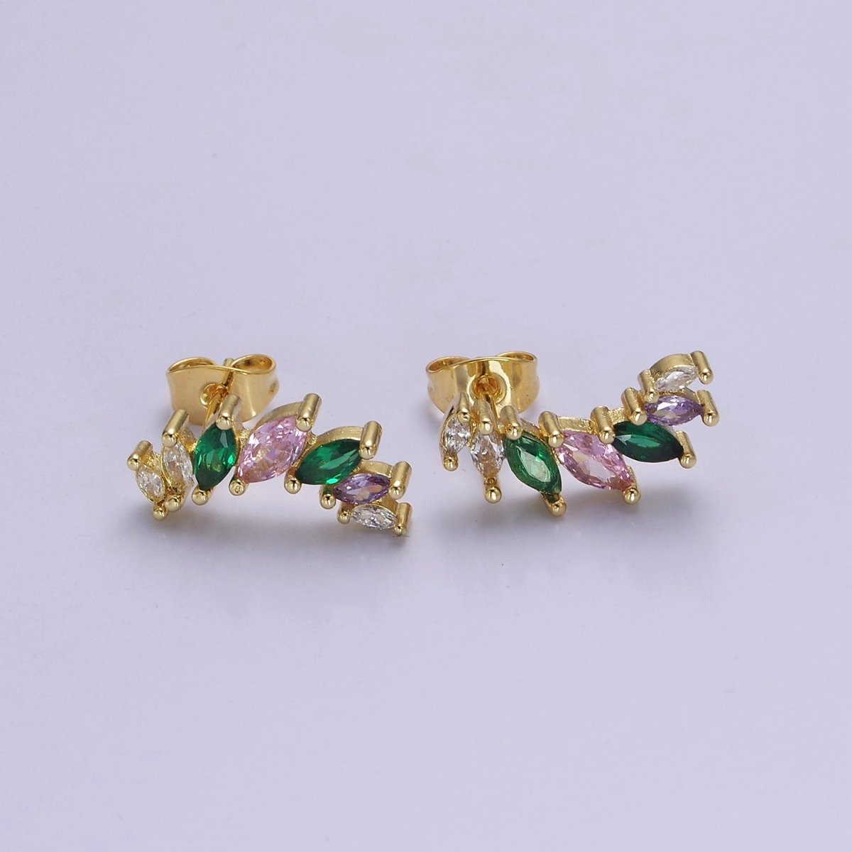 Gold Diamond Marquise Earrings Purple Green CZ Earring V-117