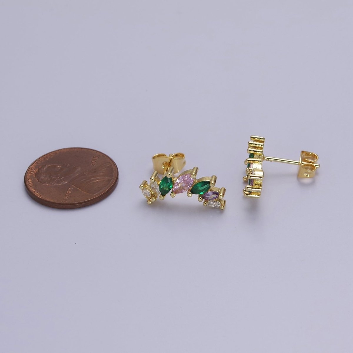 Gold Diamond Marquise Earrings Purple Green CZ Earring V-117
