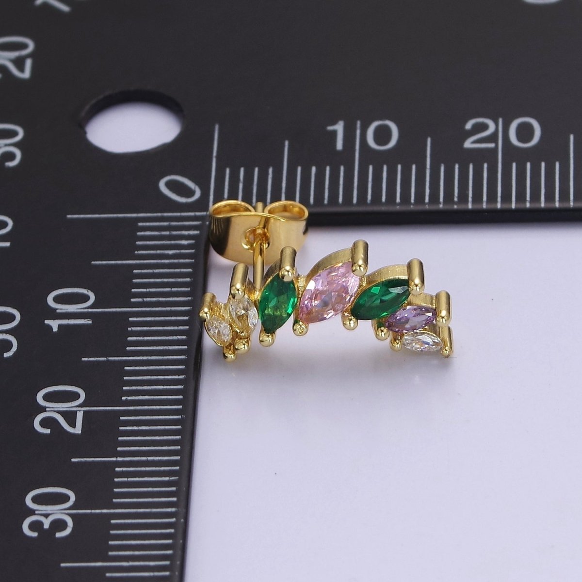 Gold Diamond Marquise Earrings Purple Green CZ Earring V-117
